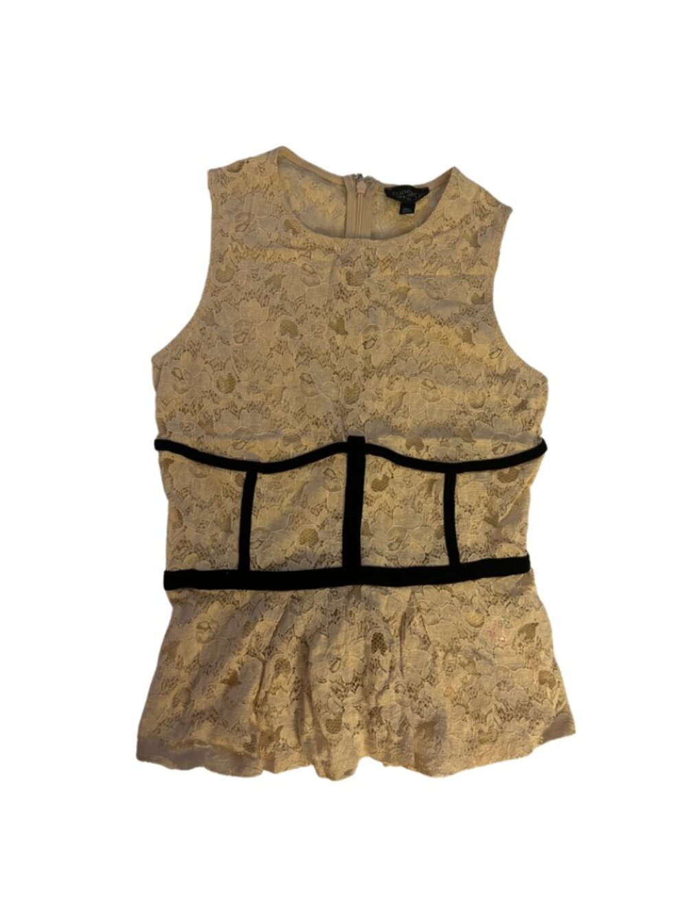 Topshop Cream and Black Floral Sleeveless Zip Up Back Top